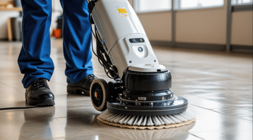 Floor polishing in a commercial area